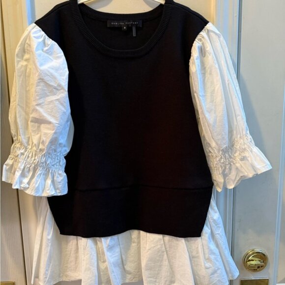 New English Factory Mixed Media Poplin Top - Picture 3 of 9